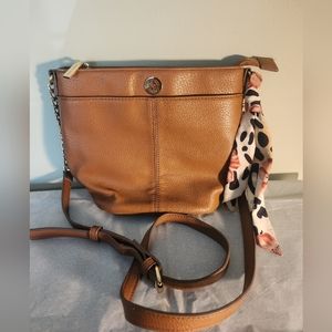 Anne Klein Brown Small Bucket Crossbody Shoulder Bag with Scarf